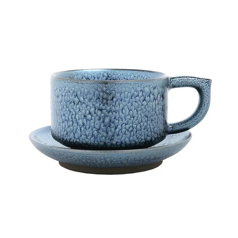Blue textured ceramic Glacier Coffee Cup and Saucer for hot coffee or tea