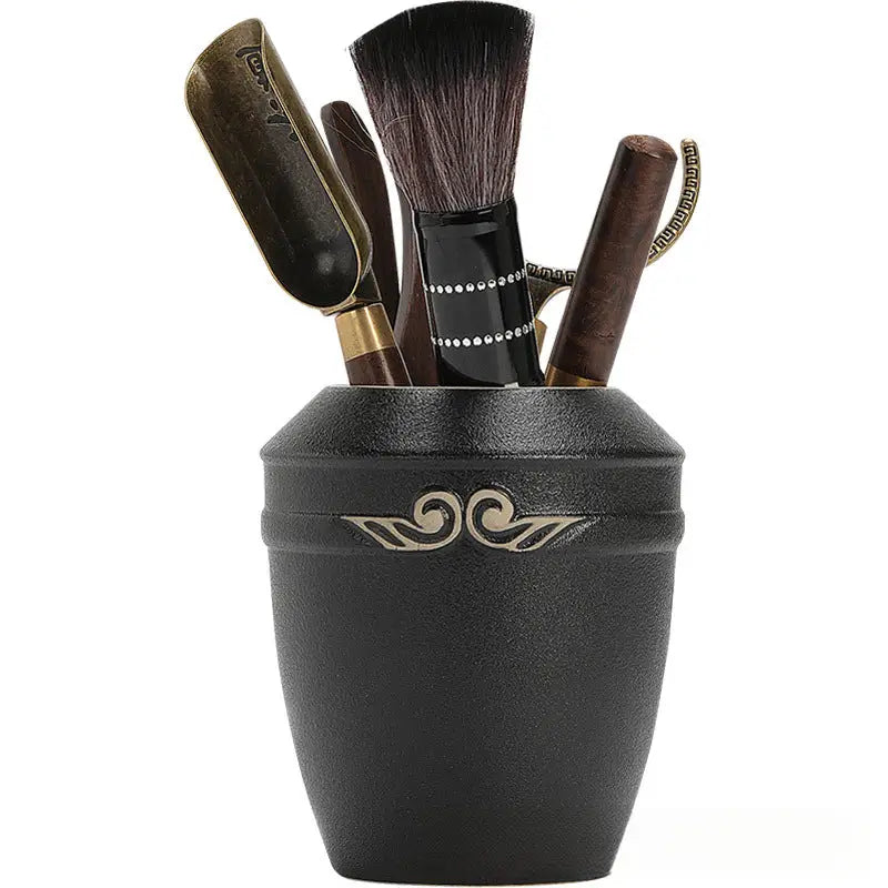 Black tea utensil holder with tools from Gongfu Tea Six Gentlemen Ceremony Tool Set