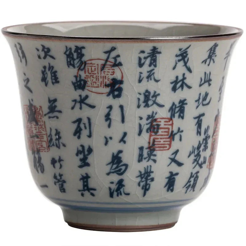 Hand-painted blue and white porcelain tea cup from Jingdezhen