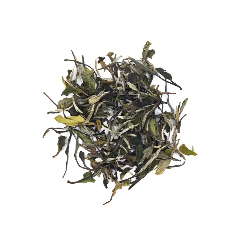Pile of dried bai mu dan white tea leaves for 2020 Bai Mu Dan White Tea product