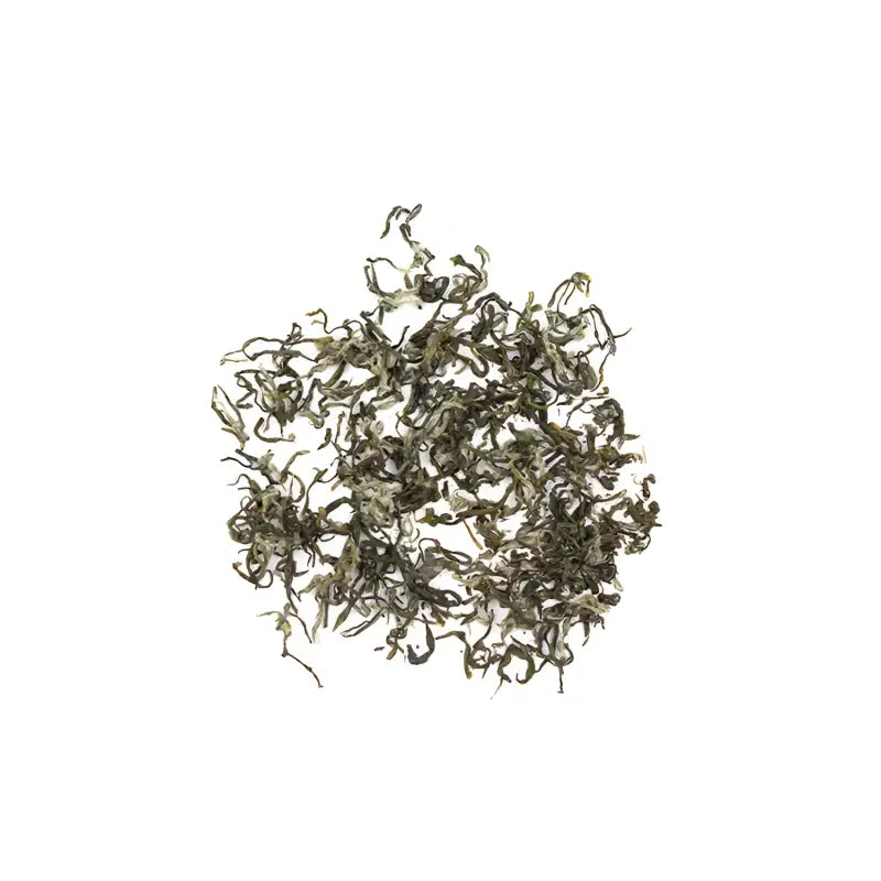 Pile of dried green tea leaves from 2025 First Harvest Biluochun Green Tea