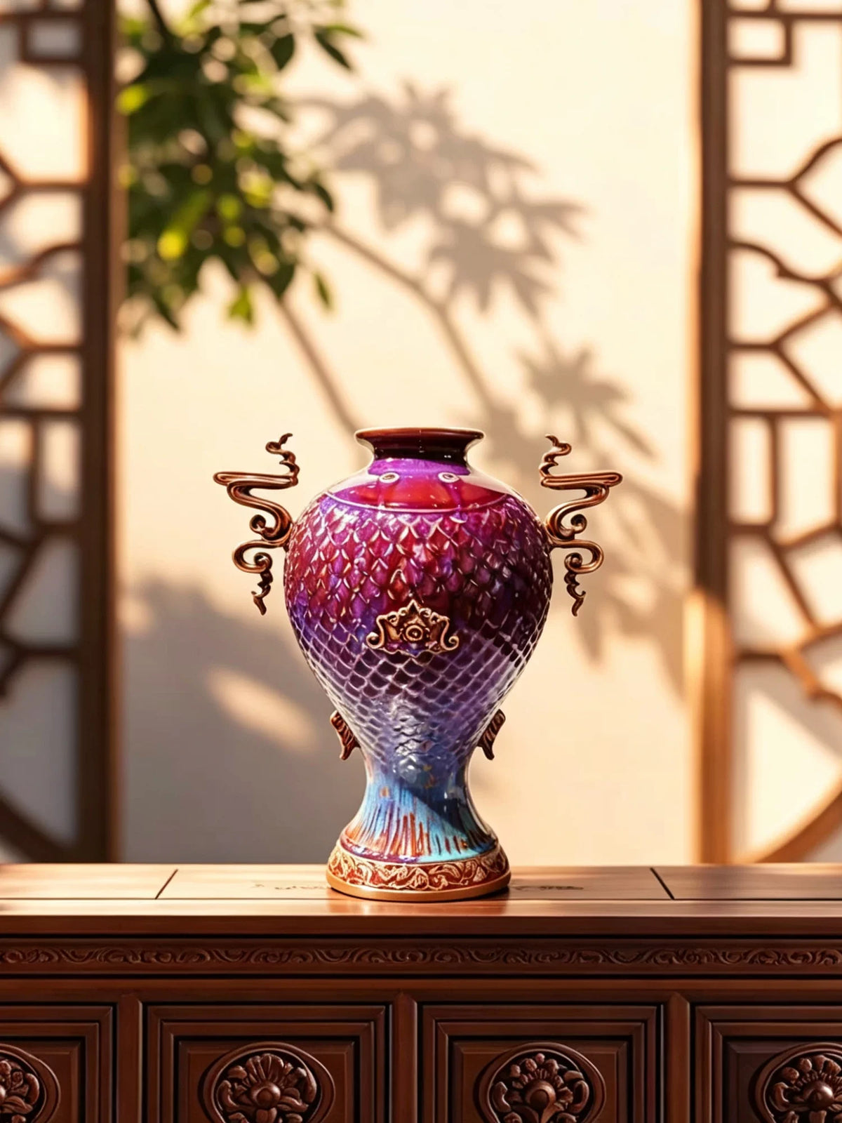 Abundance Twin Handle Jun Vase — Jun-glazed ceramic vase