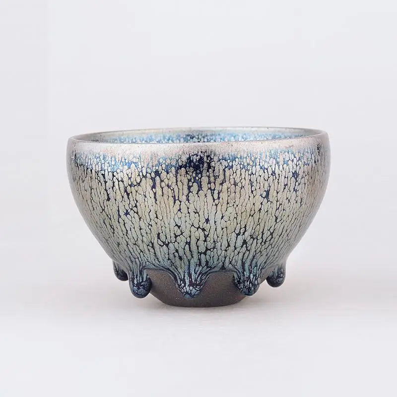 Glazed ceramic JIAN ZHAN teacup with tripod base from the Arctic collection