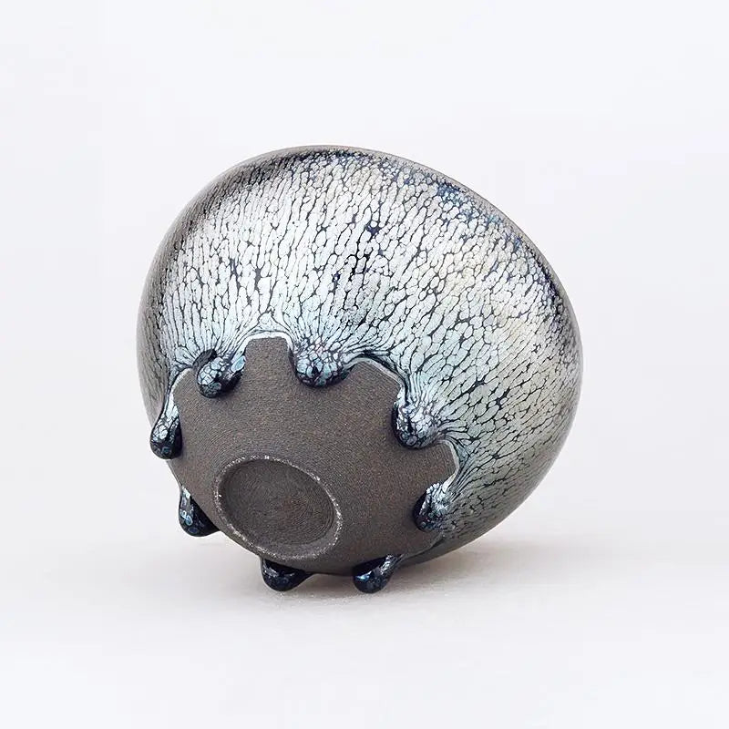 Round gray and silver glazed ceramic pot from Jian Zhan Zhan Teacup collection Arctic