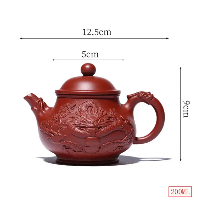 Reddish-brown Reddish-brown teapot with dragon design from the Auspicious Dragon Jiashui Zitao masterpiece for Gongfu Tea
