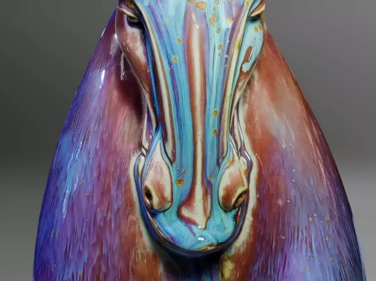 Auspicious Horse Jun Sculpture — glaze close-up
