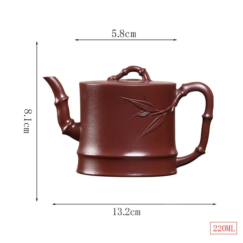 Brown Bamboo-Themed Gongfu Tea Yixing Zisha Teapot with Dimensions for Bamboo Echo