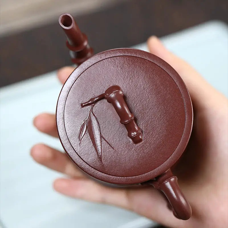 Maroon Bamboo Echo Yixing Zisha Gongfu Tea Teapot with Bamboo Design