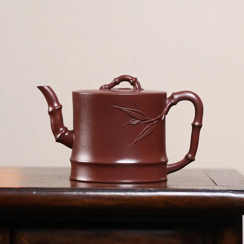 Maroon Bamboo-Themed Gongfu Tea Yixing Zisha Teapot for Authentic Brewing