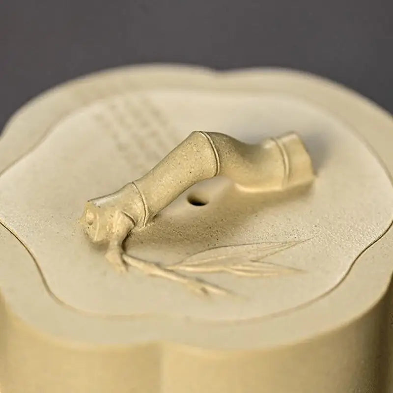 Ivory ceramic teapot lid with bamboo handle for Bamboo Flow yixing duanni clay teapots
