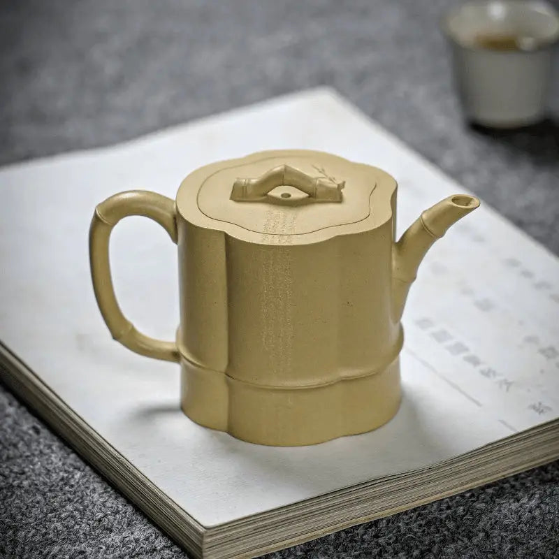 Tan bamboo-shaped teapot from Bamboo Flow made of yixing duanni clay