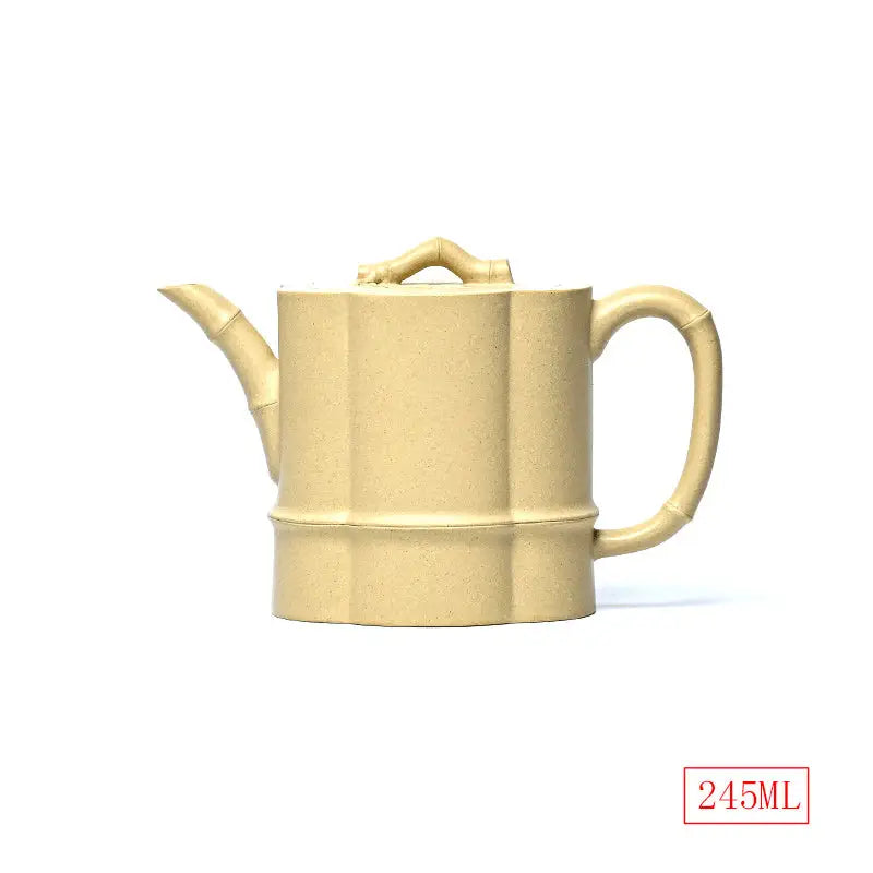 Beige ceramic teapot with bamboo accents in Bamboo Flow made of Yixing Duanni duanni clay