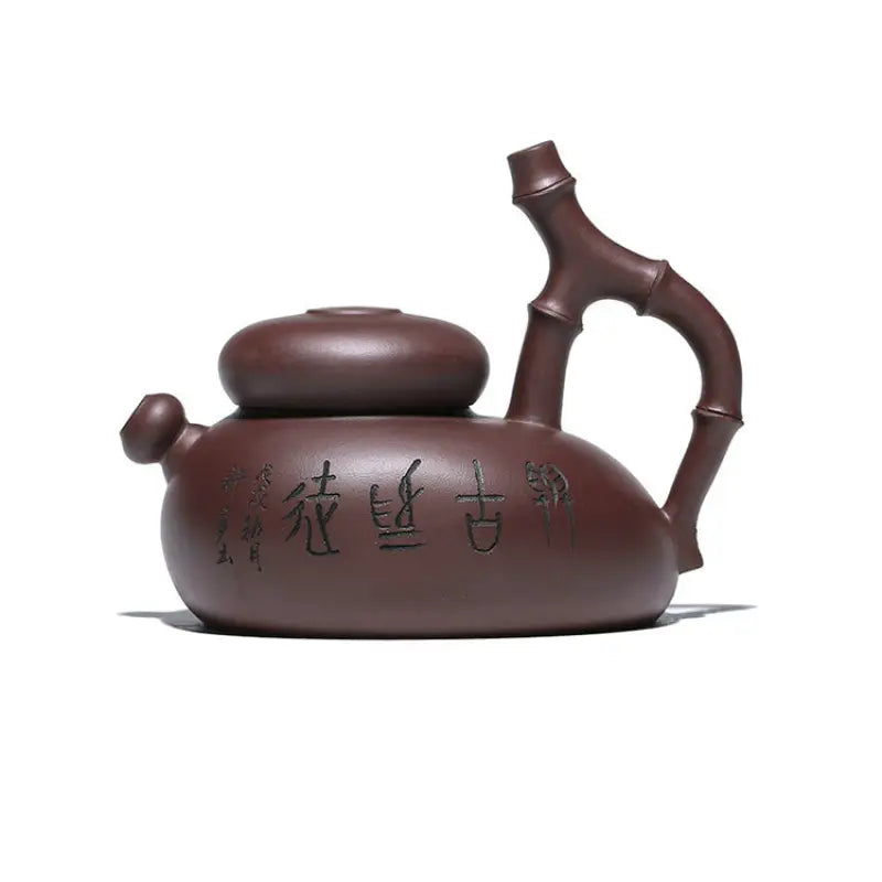 Brown Yixing Zisha Teapot with bamboo-shaped handle from Bamboo Path gongfu tea set