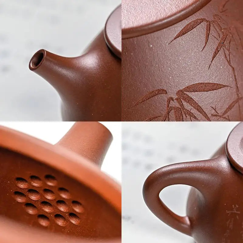 Brown clay Yixing Zisha teapot details from Bamboo Whisper product showcasing craftsmanship