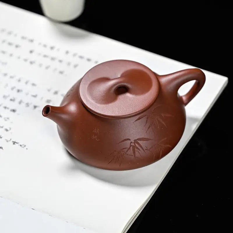 Brown ceramic Yixing Zisha teapot with bamboo design from Bamboo Whisper collection