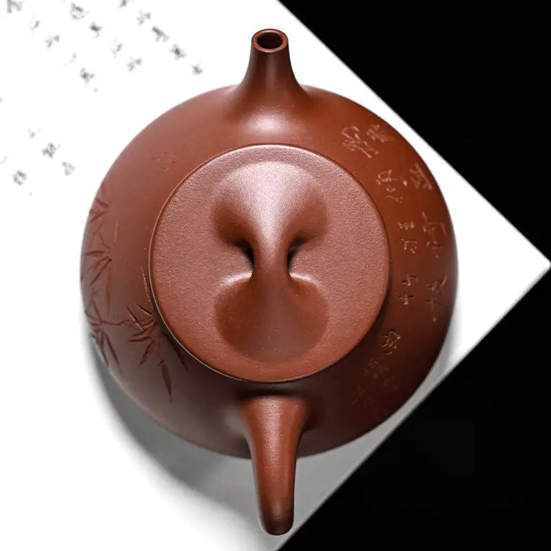 Brown clay Yixing Zisha teapot with bamboo design from Bamboo Whisper collection