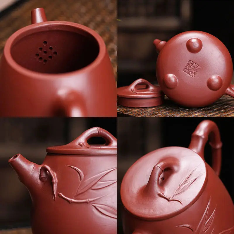 Reddish-brown clay teapot with carved bamboo design from Bamboo Zen Harmony collection