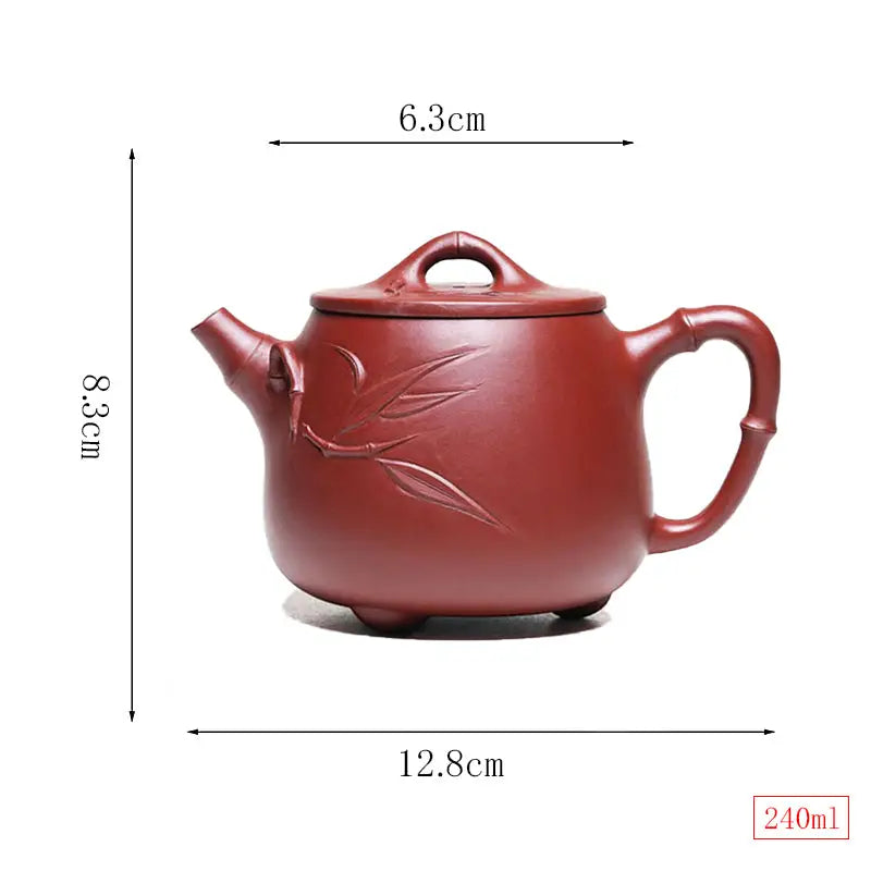 Reddish-brown Ceramic Teapot with Carved Bamboo Design for Bamboo Zen Harmony