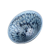 Blue and white patterned ceramic bowl with crystalline glaze for jian zhan tea or blooming frost