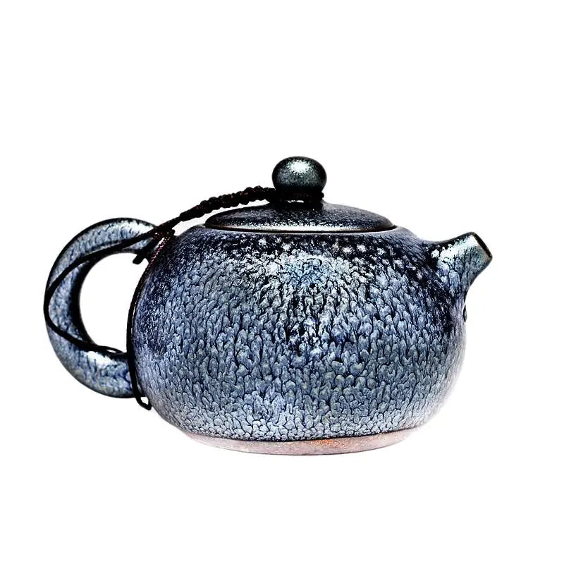 Bloom Teapot glazed ceramic with braided cord, featuring a blooming glaze pattern for gongfu tea