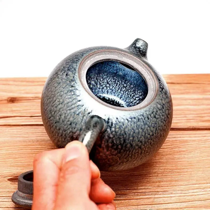 Gray and blue ceramic Bloom Teapot with blooming glaze pattern for Gongfu tea brewing