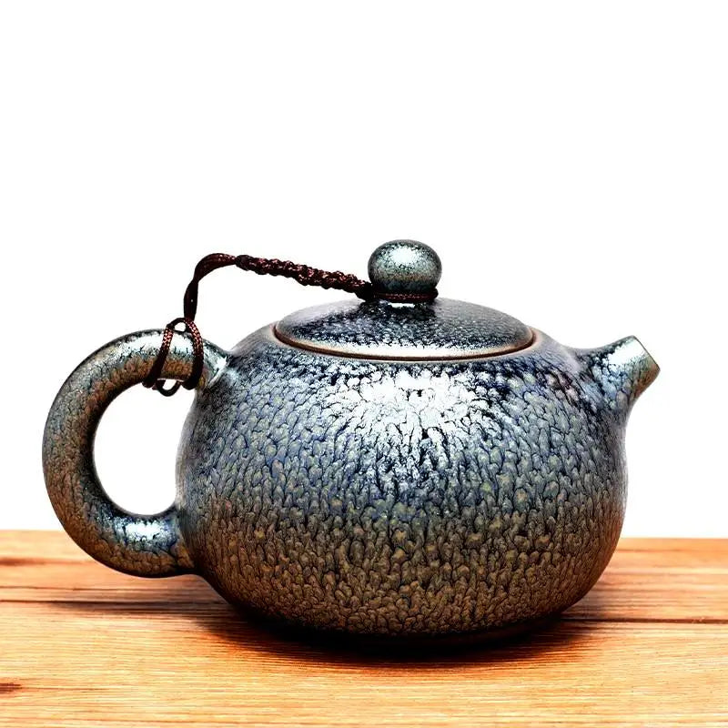 Handcrafted Jian Zhan Blooming Glaze Pattern Teapot for Gongfu Tea Brewing