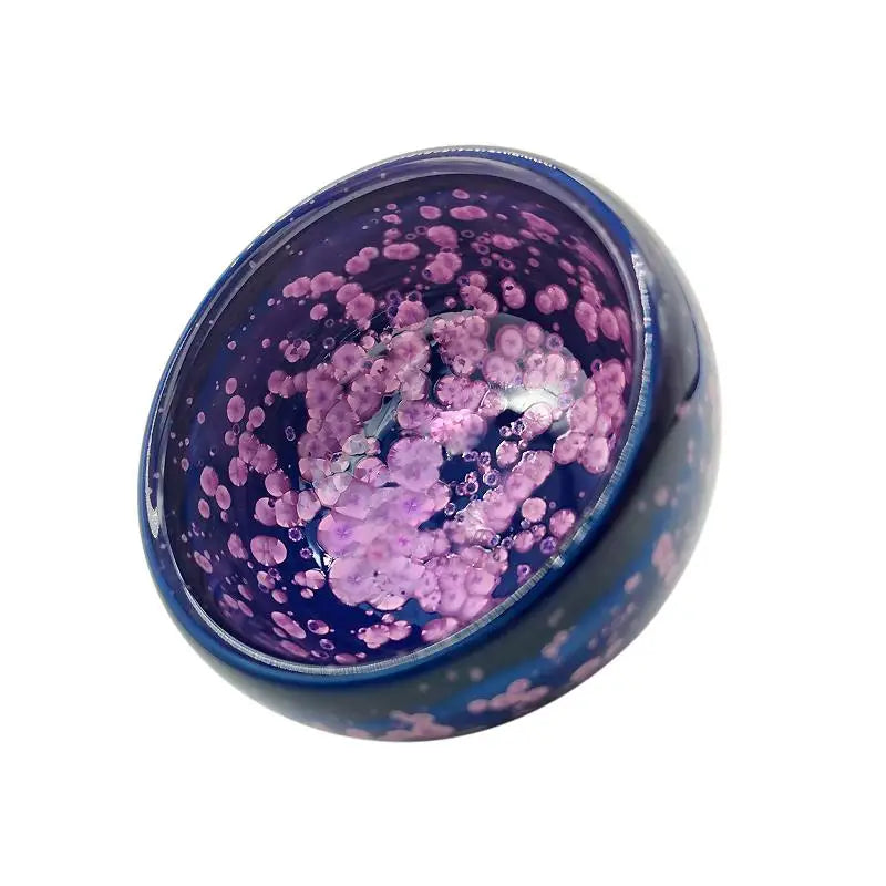 Blue and pink speckled ceramic bowl Blossom Jian Zhan inspired by spring petals for tea masters