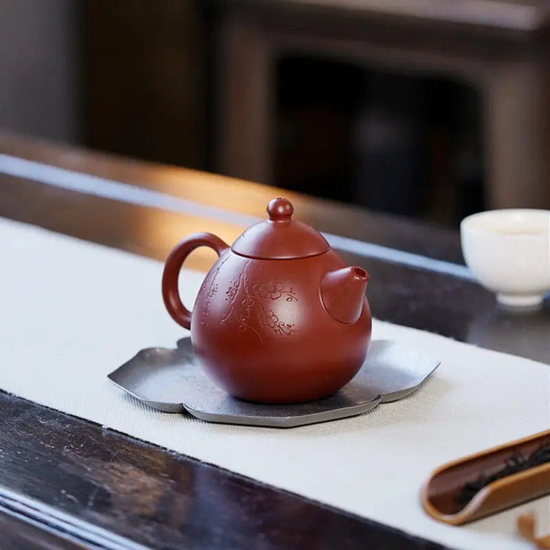 Reddish-brown Yixing Zisha Blossom Verse Yixing Teapot for tea lovers