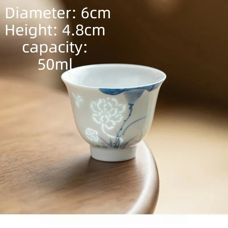 Blue and White Hand-painted Lotus Tea Cup Tea Cup product photo 6