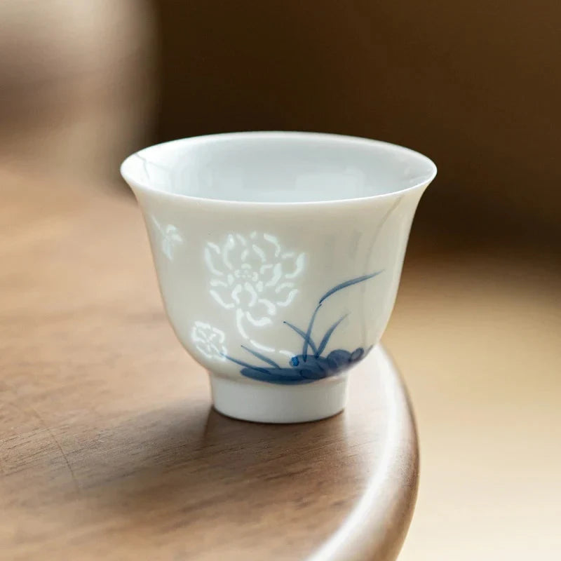 Blue and White Hand-painted Lotus Tea Cup Tea Cup product photo 8
