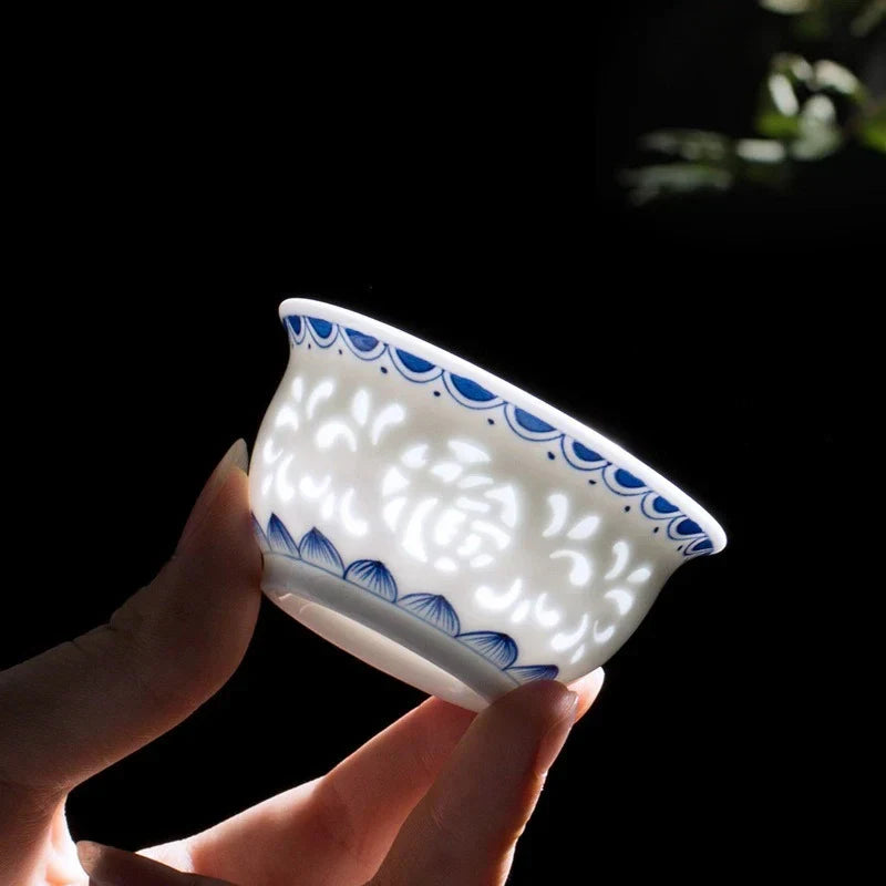 Blue and White Hand-painted Tea Cup white background product photo
