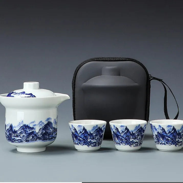 Blue and White Travel Tea Set – Blue-Green Landscape