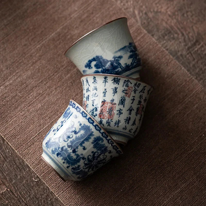 Blue and White Tea Cup Ceramic Tea Cup detail view