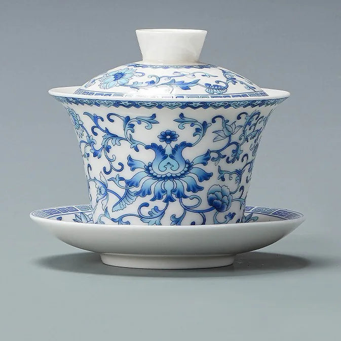 Blue Lotus Scroll Dehua Gaiwan – Yishan Gaiwan 170 ml