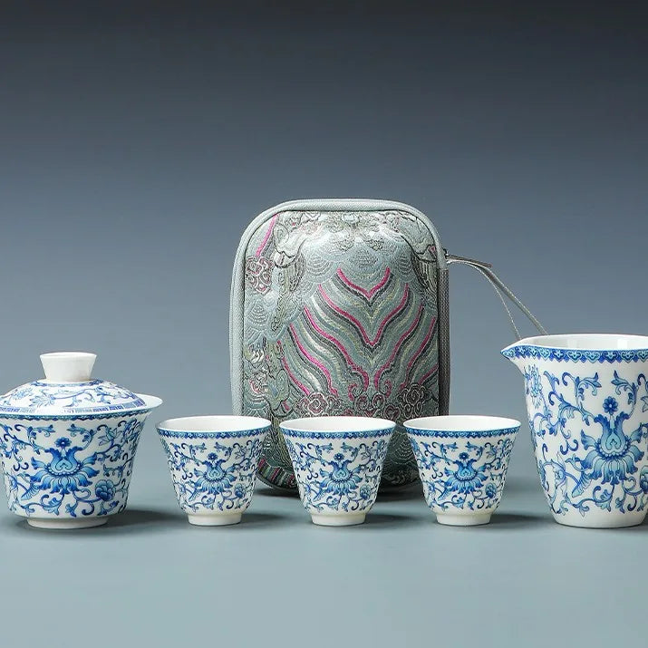 Blue Lotus Scroll Gaiwan Travel Tea Set – Blue Lotus Scroll