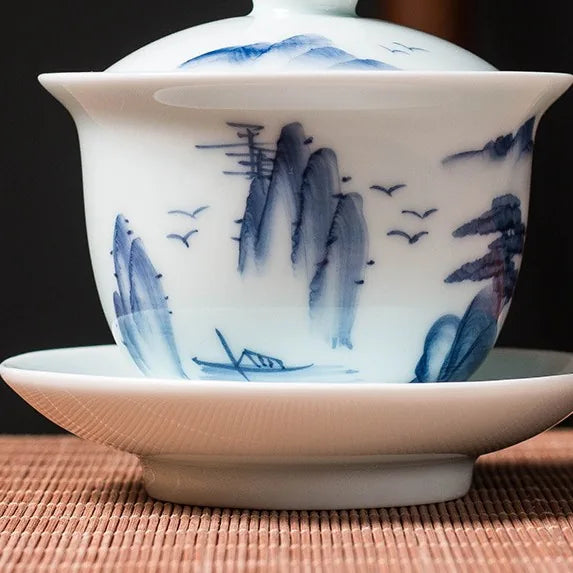 Blue Painted Qingbai Gaiwan – Welcoming Pine