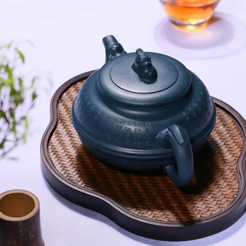 Dark blue Ceramic Teapot with Dragon Lid from Blue Poem, rare cobalt Yixing teapot