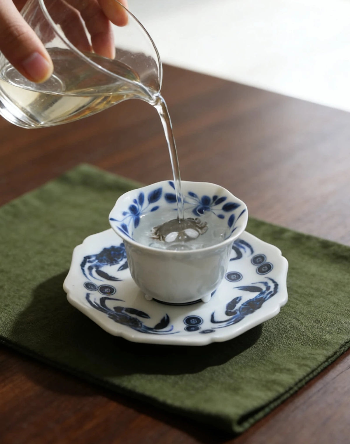 Blue White Harmony Crab Cup — alternate angle
