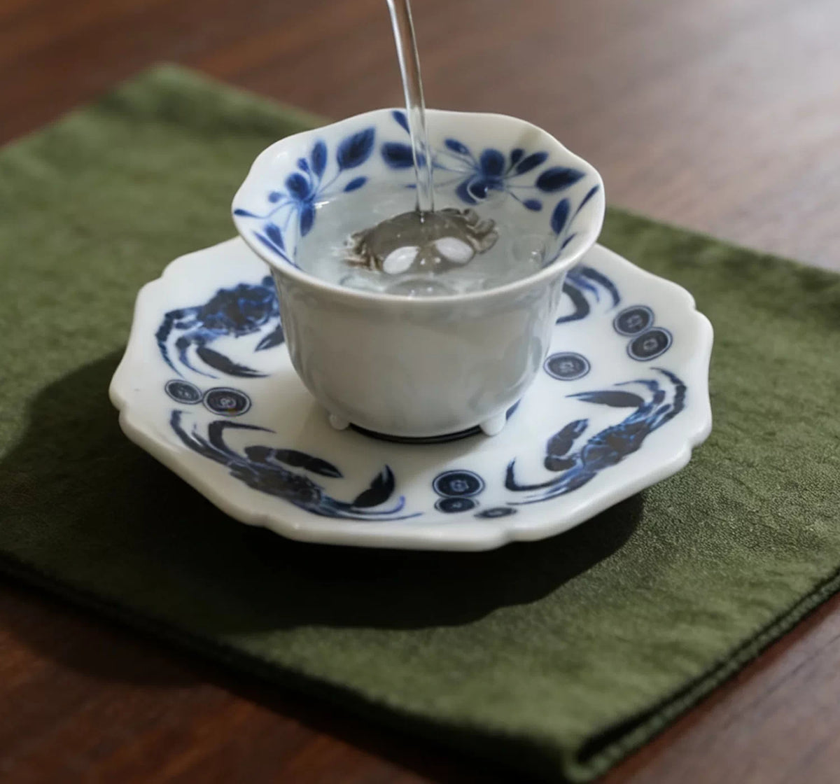 Blue White Harmony Crab Cup — detail view