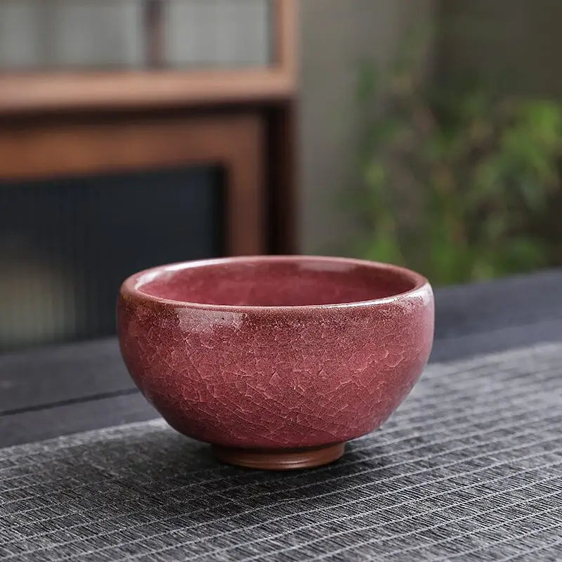 Red ceramic tea bowl from Blush, perfect for Jian Zhan teacup and Gongfu tea brewing