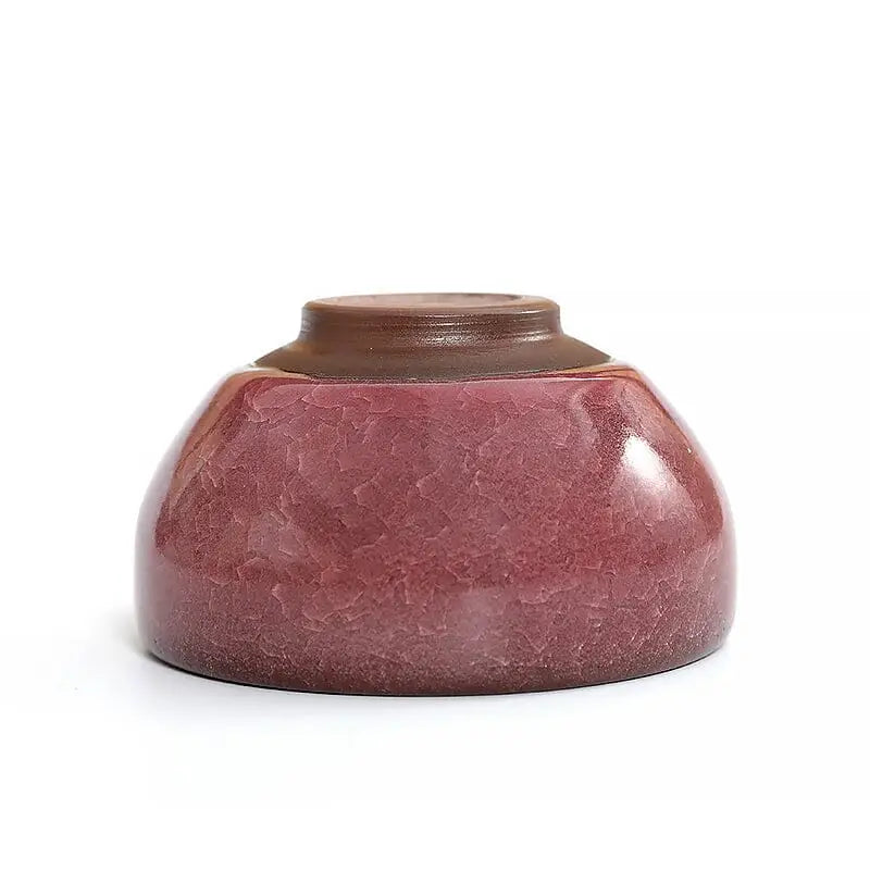 Maroon ceramic bowl with brown rim for Jian Zhan teacup and Gongfu tea brewing