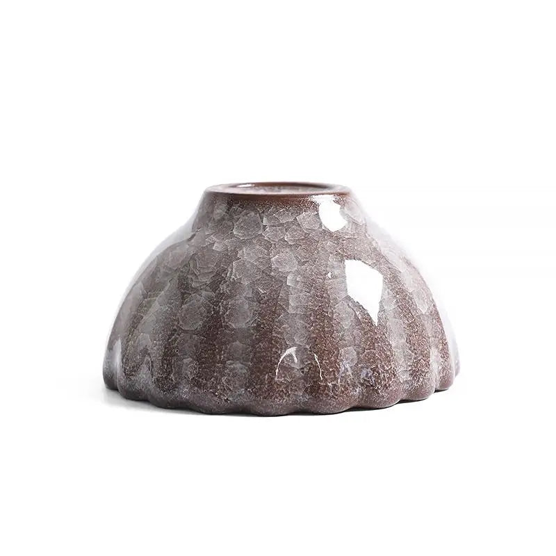 Brownie textured brown ceramic bowl with crackled minerals and glossy crystal glaze by Jian Zhan
