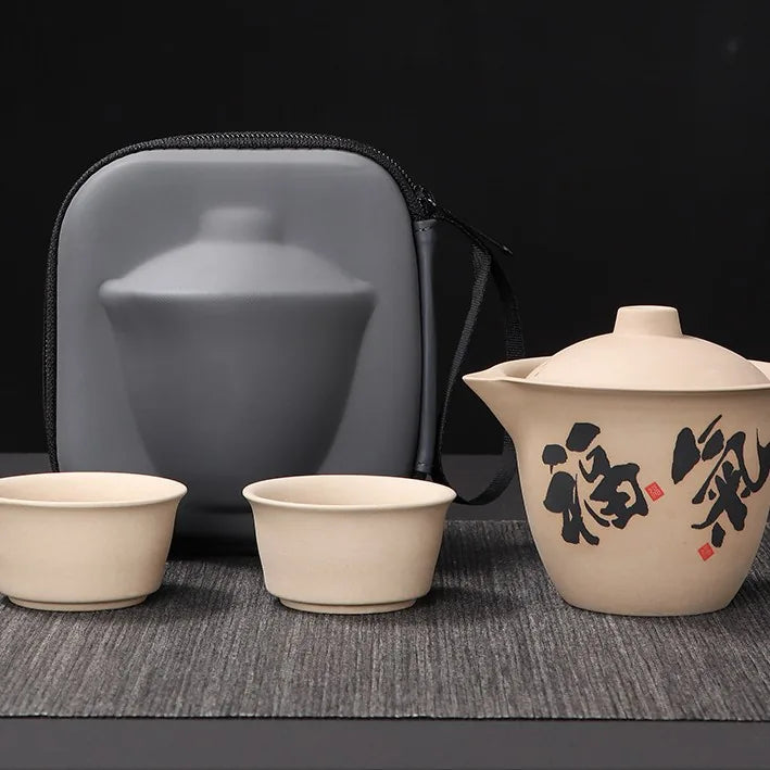 Calligraphy Stoneware Travel Tea Set – Blessing