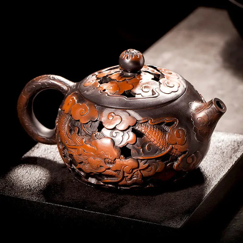 Ornate Carving Dragon jianshui zitao teapot with hand-carved dragon design