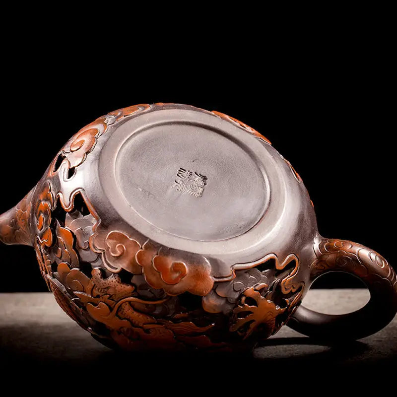 Silver-colored Carving Dragon jianshui zitao teapot with hand-carved dragon and cloud designs