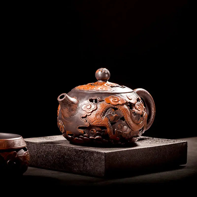 Ornate Carving Dragon jianshui zitao teapot with hand-carved dragon details