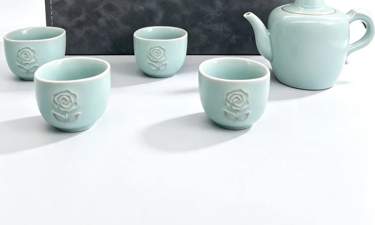 Celadon Rose Tea Set — styled in context