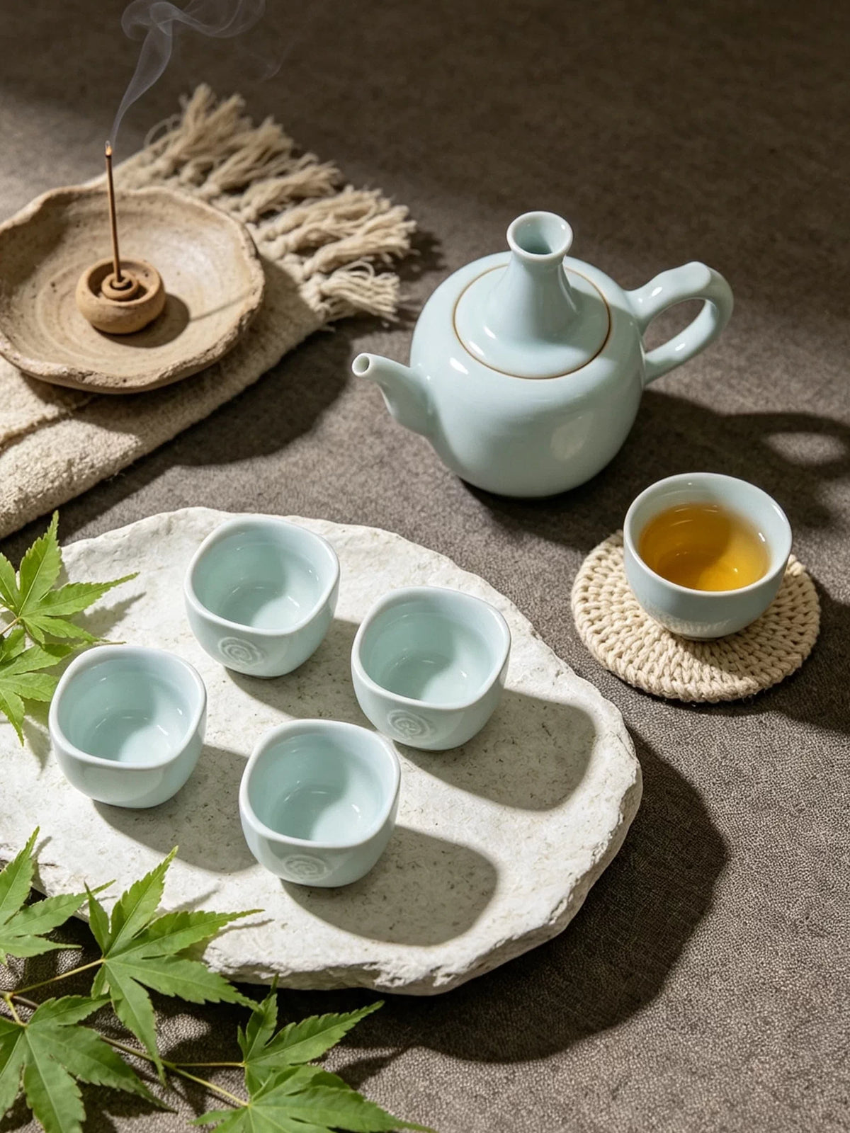 Celadon Rose Tea Set — Ru-style glazed ceramic tea set