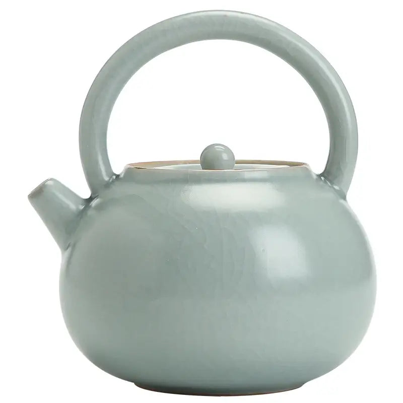 Light blue celadon ru kiln crackle glaze teapot with tianqing glaze design