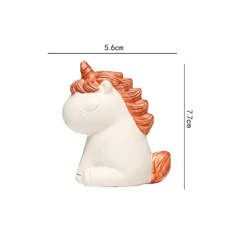 White unicorn figurine with copper mane and tail, Celestial Unicorn tea pet for feng shui energy